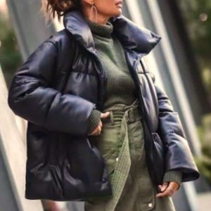 Faux-Leather Puffer Jacket